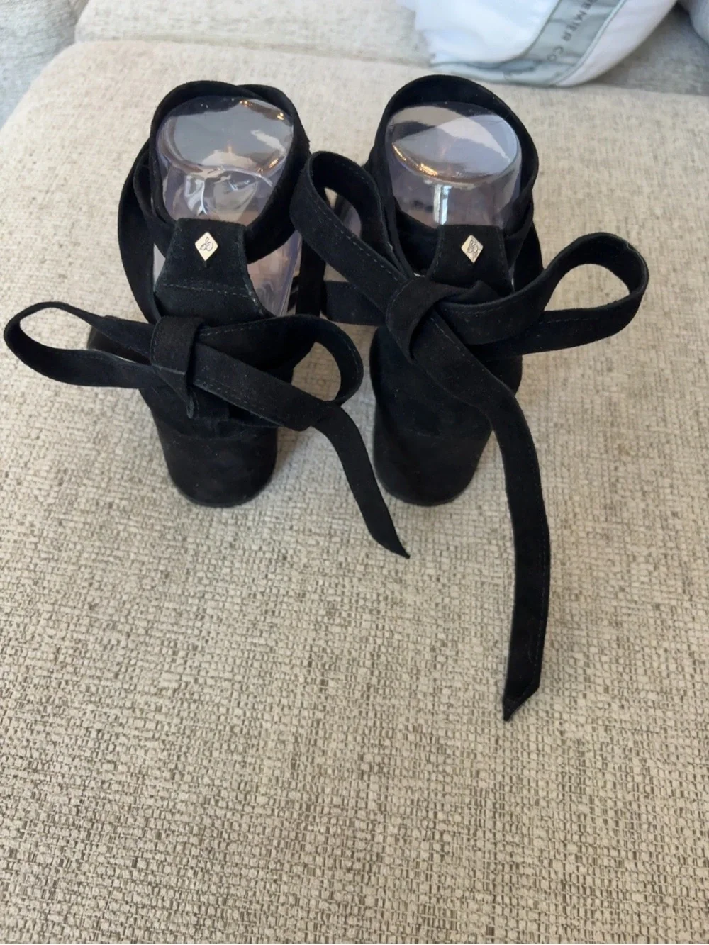 Sam Edelman Black Suede Lace-Up Block Heel Sandals Women’s Size 8